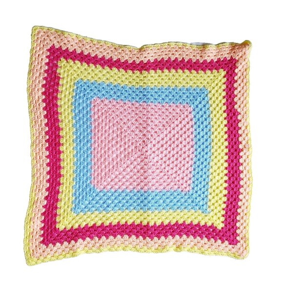 Handmade Open Knit Crochet Baby Blanket Pastel Colors Afghan Throw 30" x 30" - Picture 1 of 2